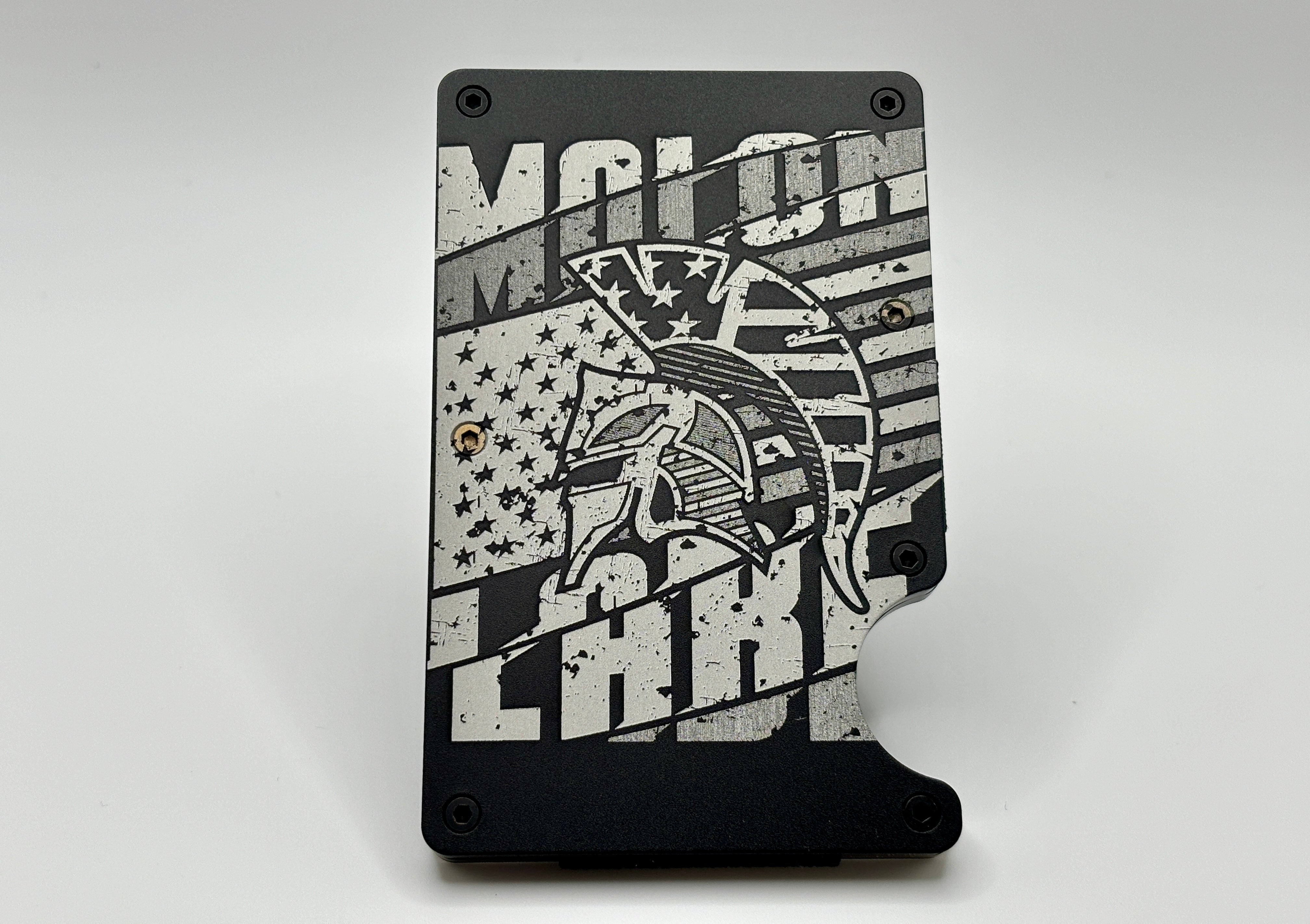 Wallet - Molon Labe with side facing greek helmet + flag